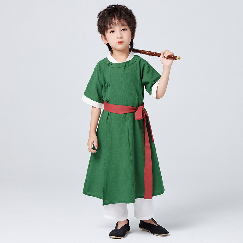 夏季棉麻唐制圆领袍长裳汉服