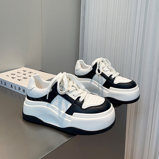 轻便小白鞋 2026春季 女休闲百搭时尚 6cm小个子厚底真皮松糕鞋 新款