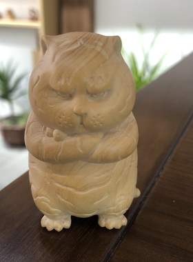 奇木手作·乐清非遗黄杨木雕吉祥萌虎摆件文玩把件工艺礼品生肖虎