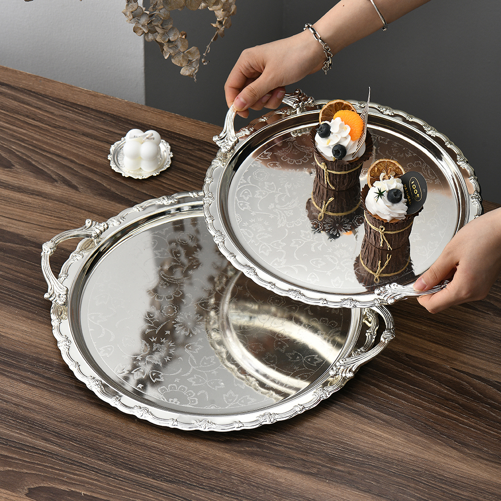 法式圆形镜面托盘ins风客厅家用桌面摆件拍照道具首饰展示收纳盘