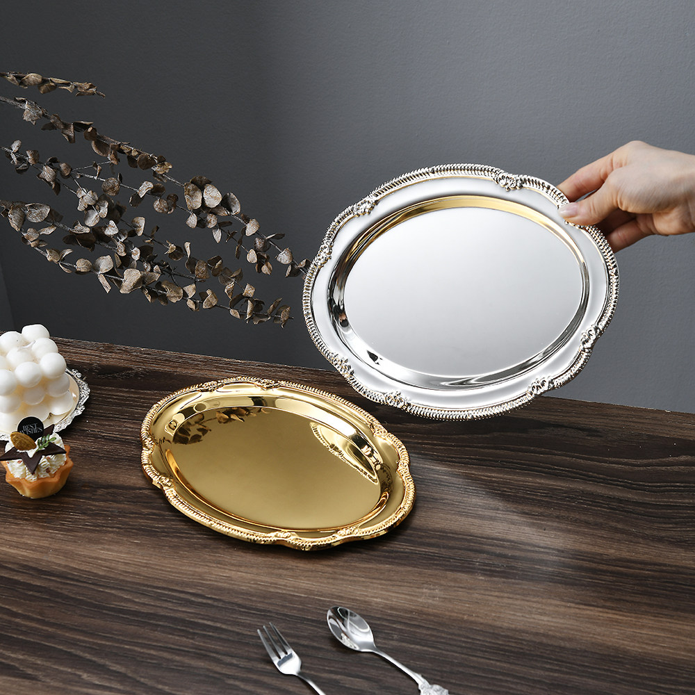 蛋糕托金属浮雕小托盘 ins装饰盘复古茶杯托首饰收纳盘零食