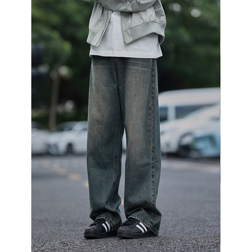 美式复古水洗宽松直筒牛仔裤男