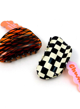 Monote美国小众chunks发夹椭圆琥珀黑白棋盘孟菲斯风格抓夹发饰