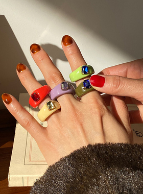 Monote韩国正品ylyl新款创意糖果色小众设计指环简约个性戒指