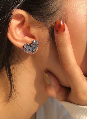 Monote韩国swingset耳钉小众手工ins风爱心形温柔可爱简约耳环