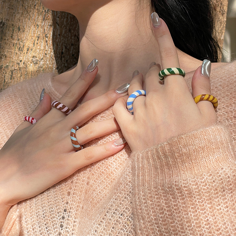 Monote女软陶ins风扭扭条纹戒指