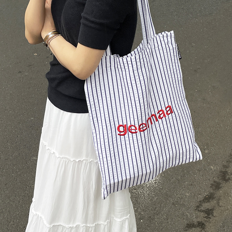 geemaa单肩条纹ins双层帆布包