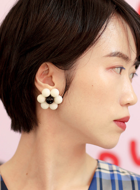 Monote现货韩国ylyl耳环手工饰品tintin短款花朵耳钉可爱小众百搭