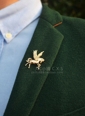 大c小铺 韩欧复古动物飞马驹航海船锚胸花丝巾扣男女西装别针胸针