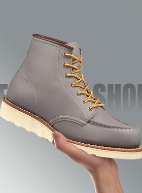 保税直发RedWing红翼3378B工装靴 圆头牛皮雾紫灰色固特异马丁靴