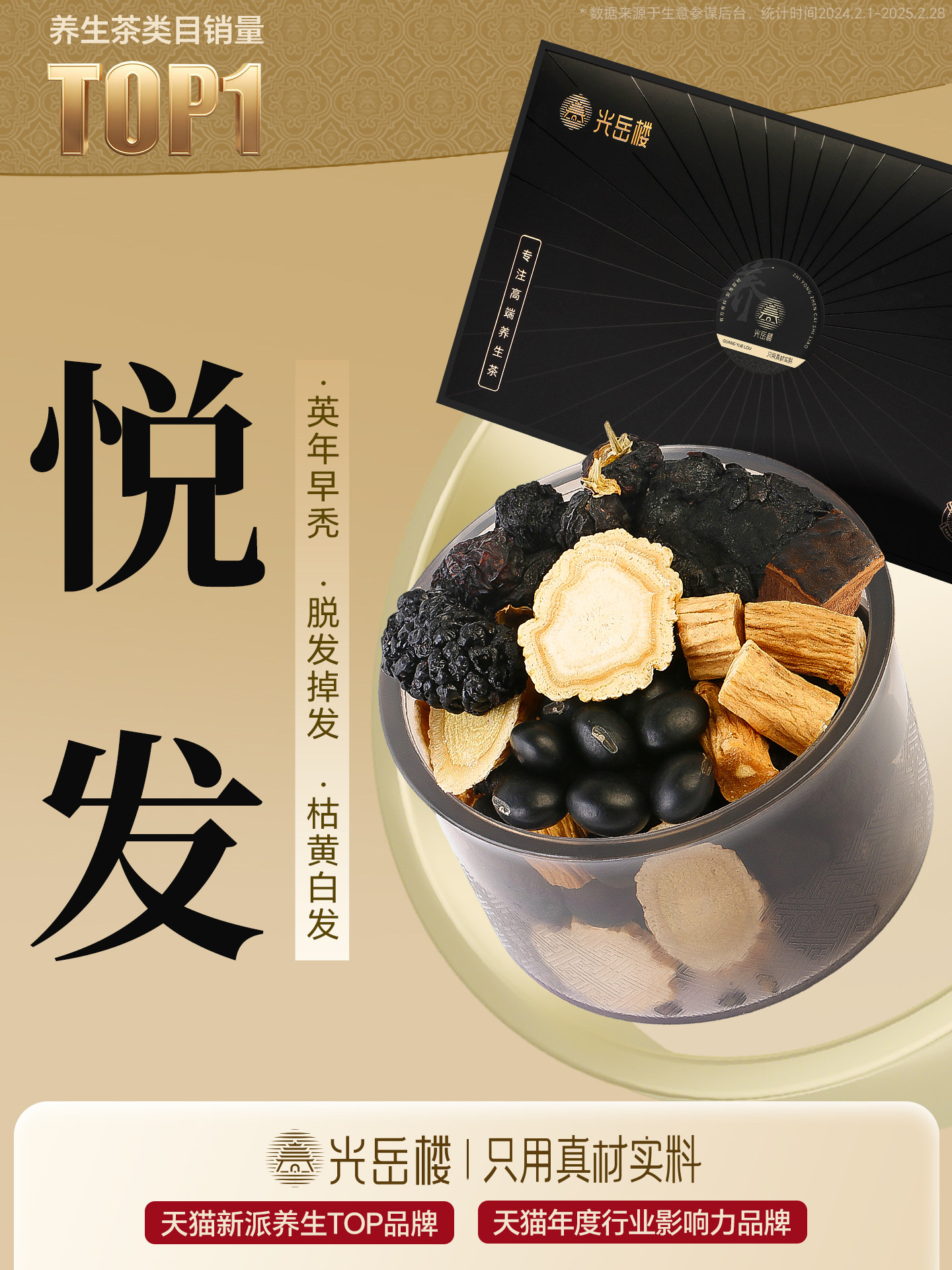 人参党参灵芝食疗五黑内调养生茶黑芝麻黑豆熬夜掉头发白养乌发茶