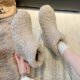 加绒厚保暖毛毛鞋 女秋冬外穿甜美羊羔毛一脚蹬短靴可爱白色雪地靴