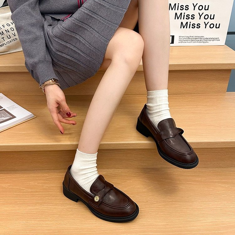 英伦风厚底粗跟小皮鞋女