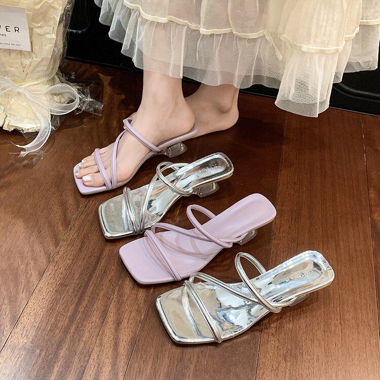 今年流行配裙子的法式小凉拖鞋女2026新款夏季外穿时尚紫色凉鞋拖