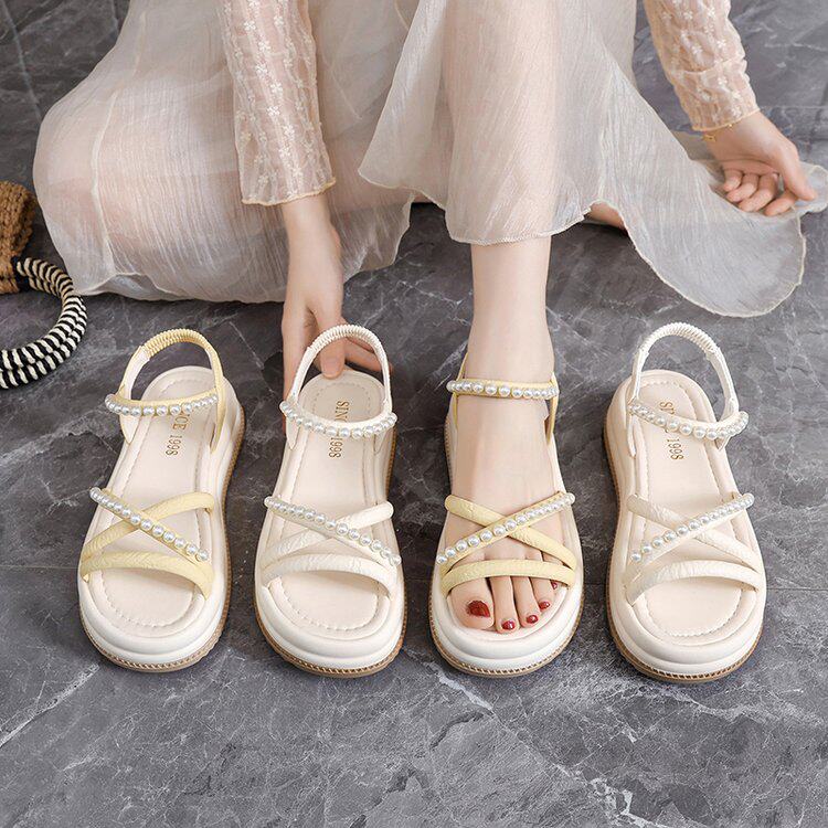 厚底仙女风凉拖女夏外穿防滑孕妇鞋2026新款珠子罗马凉鞋34码凉鞋