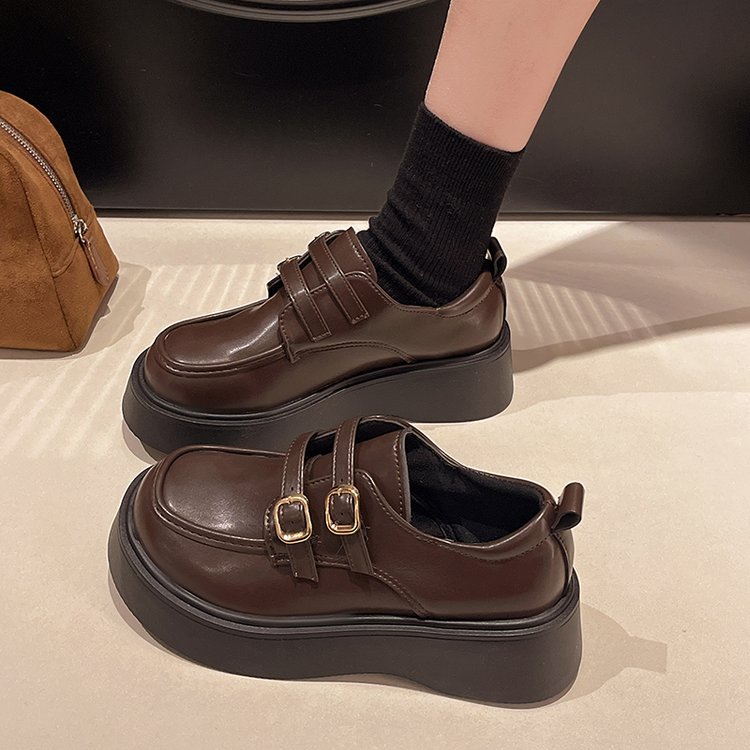 黑色英伦风松糕厚底乐福鞋