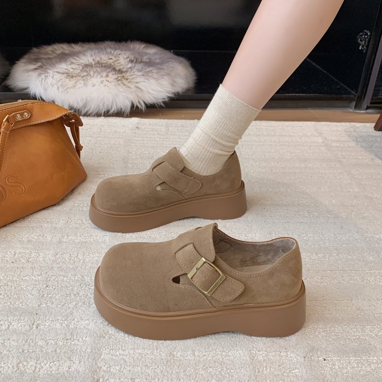 厚底加绒豆豆勃肯鞋女2025