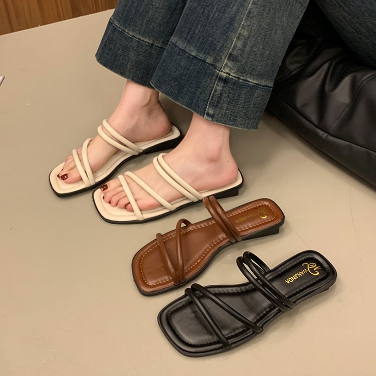 法式小凉拖鞋平底女夏外穿