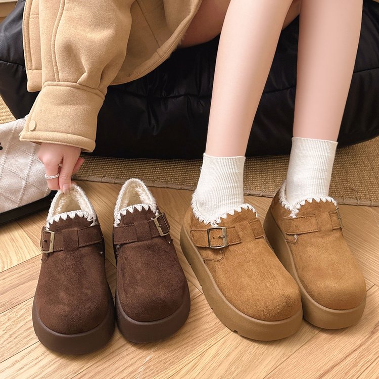 棕色厚底勃肯短筒雪地靴女加绒