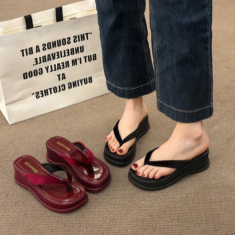 厚底夹脚人字拖鞋女鞋子外穿2025春夏新款时尚增高法式夹脚凉拖鞋,女鞋,人字拖,淘宝优惠券,粉丝福利购,淘宝优惠卷