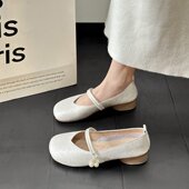 新中式 配旗袍马面裙 山茶花玛丽珍古风鞋 鞋 夏国风平底软皮软底单鞋