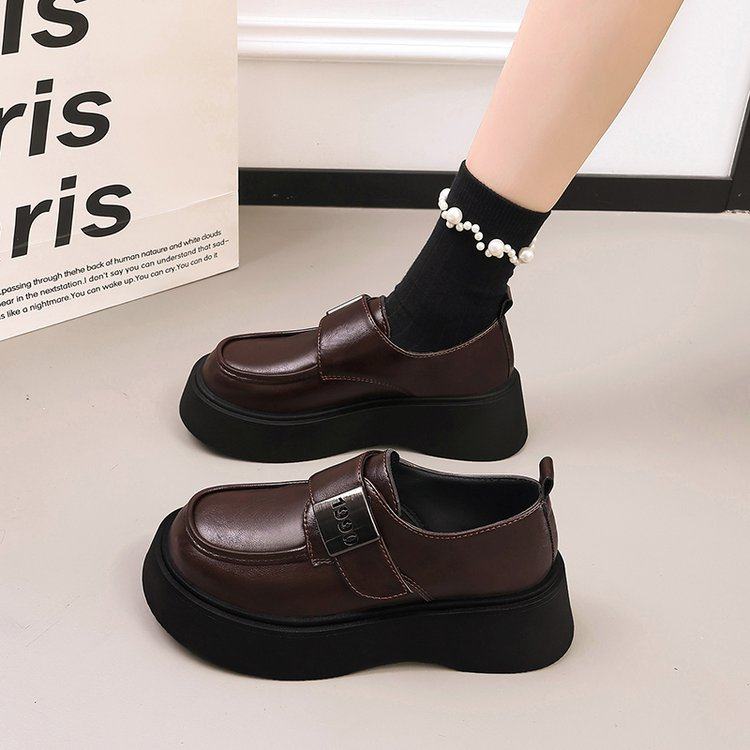 英伦风小皮鞋女2026春秋新款小个子增高魔术贴休闲乐福鞋复古单鞋,女鞋,深口单鞋,淘宝优惠券,粉丝福利购,淘宝优惠卷