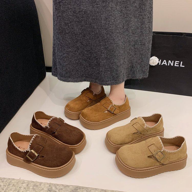 松糕厚底勃肯鞋女2026年春季新款复古花边一脚蹬乐福鞋增高单鞋子