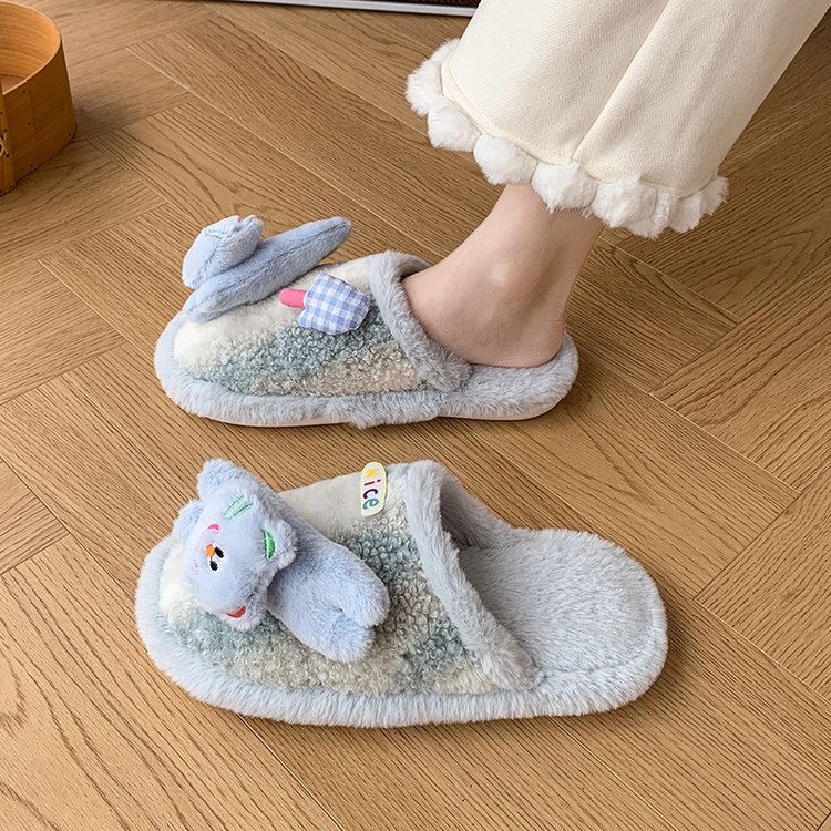 可爱小熊毛毛鞋女室内2025冬季