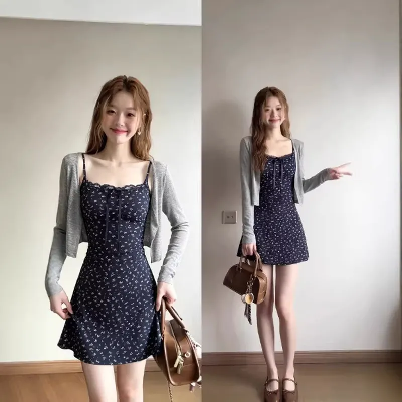 碎花连衣裙女吊带包臀裙短裙特别漂亮掐腰小裙子套装夏天夏季穿搭