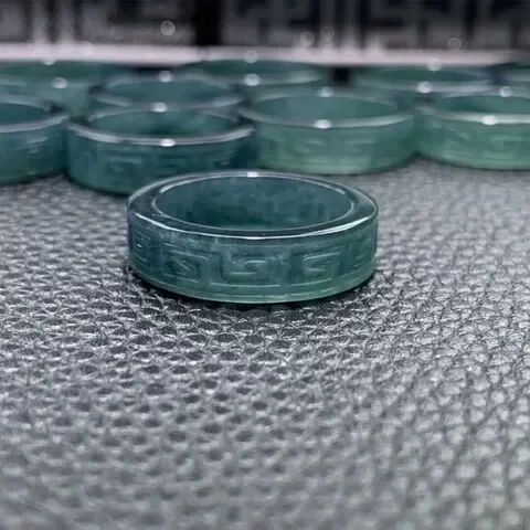 戒指天然A货冰种方形男女款蓝水个性玉石仿古纹原创翡翠玉指环