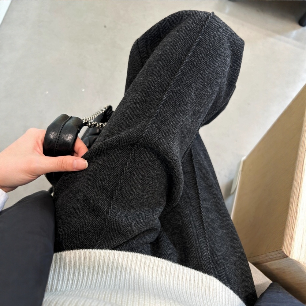 大码胖mm黑色人字纹毛呢阔腿裤女