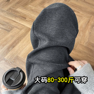 女秋冬加绒高腰垂感小个子慵懒风阔腿裤 300斤大码 胖mm灰色糯米裤