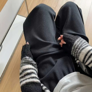 子 女秋冬软糯垂感休闲梨形身材加绒针织阔腿裤 大码 胖mm灰色糯米裤