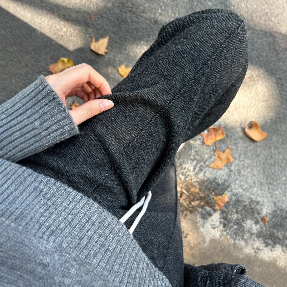 大码胖mm人字纹毛呢阔腿裤女加绒