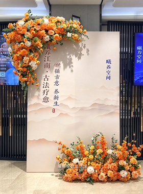 新中式国风橙色玫瑰仿真花