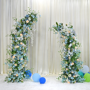 婚礼迎宾合影区拱门花艺假花摆设商场橱窗装饰布置路引花排仿真花