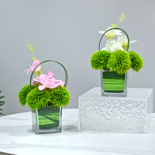 商务小桌花接待台花仿真花摆设茶几假花摆件会议桌摆花花瓶插花