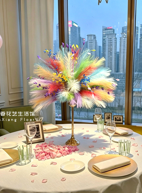 网红生日宴会餐桌仿真花艺布置