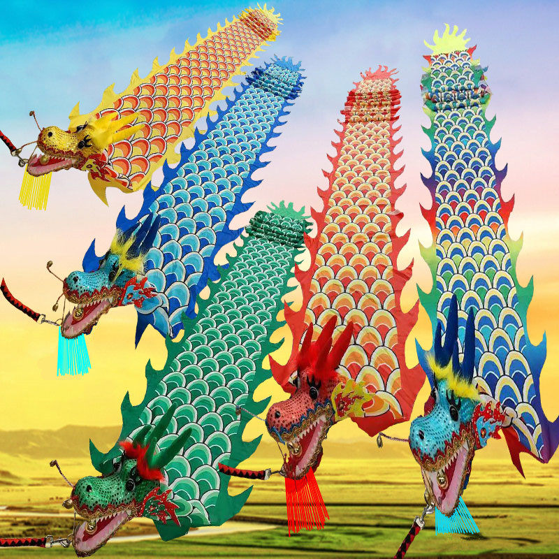 广场健身龙甩龙舞龙彩带甩彩龙彩条初学成人中老年彩绸舞龙头抖龙