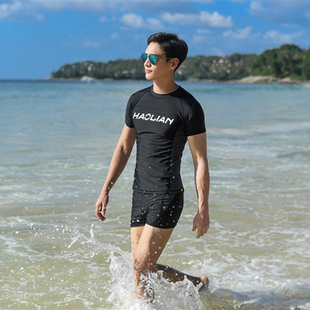 男孩儿童青少年游泳衣初高中学生分体短袖平角套装专业训练速干游