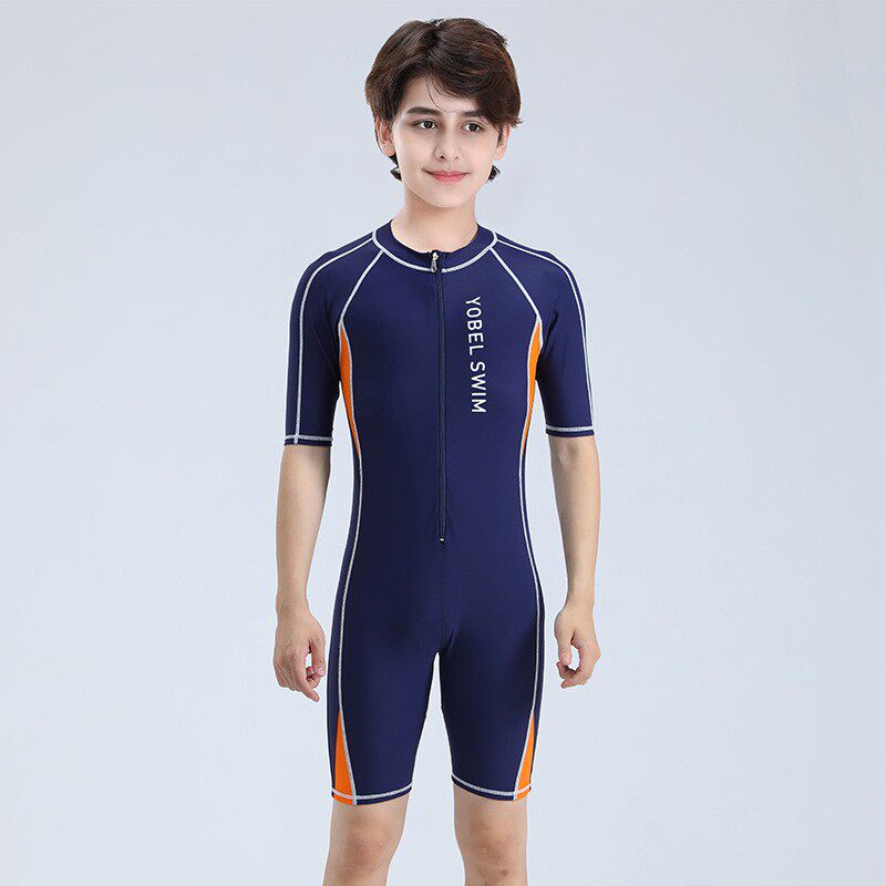 YOBEL正品清仓男孩青少年训练专业游泳衣速干儿童连体学游泳装