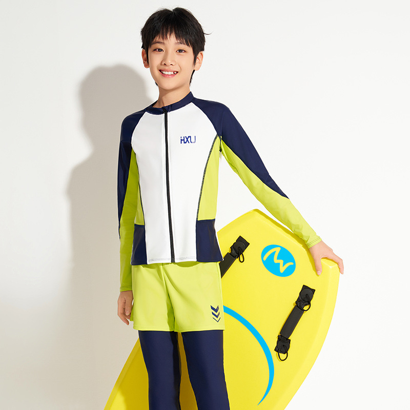 男孩泳衣防晒长袖长裤分体二件套男童泳装学生冲浪中大童速干训练