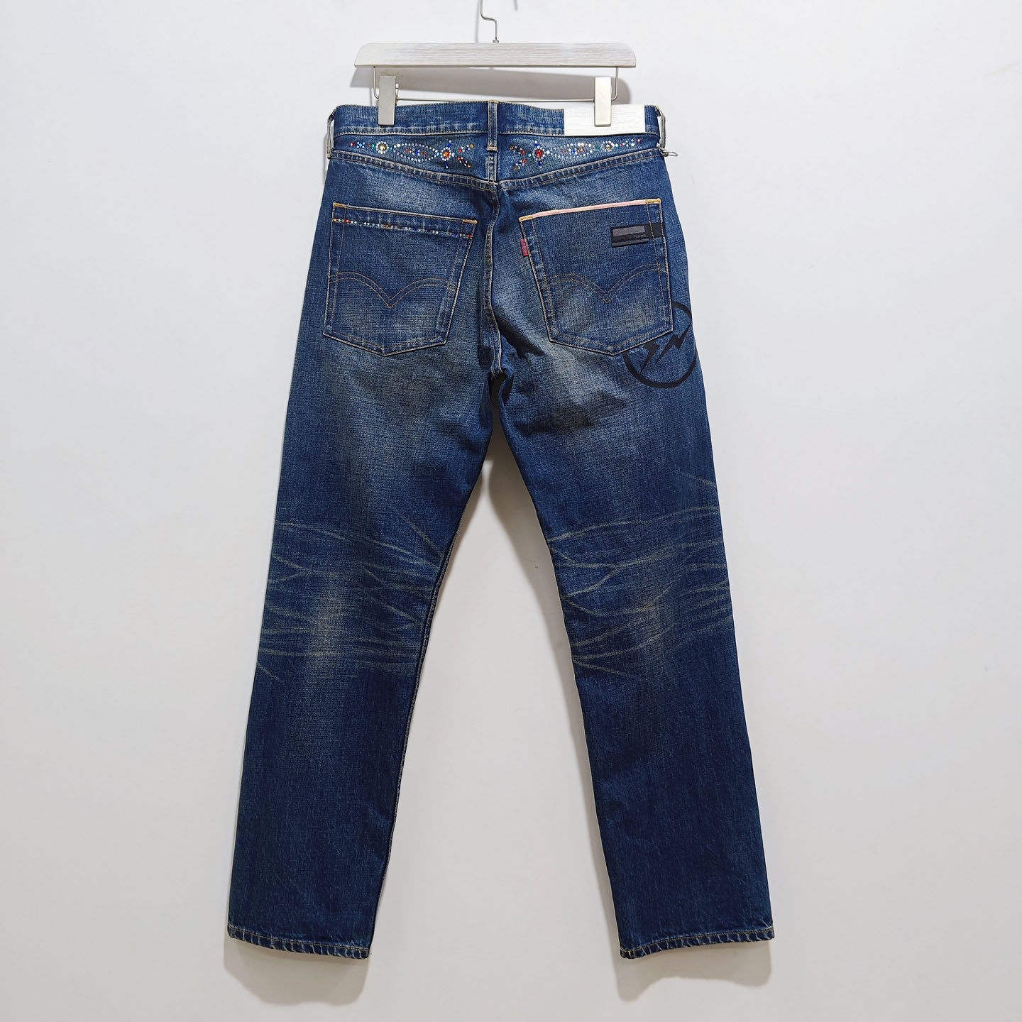 C3潮流 FENOM 彩钻小破坏 水洗牛仔裤 宽松直筒 赤耳丹宁 男装