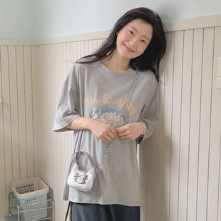 女装 亮片字母图案圆领短袖 胖mm春装 时尚 休闲T恤0320 新品 韩国大码