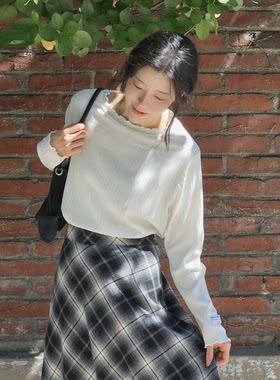 韩国特大码女装胖mm冬装新品靓丽纯色褶皱边圆领长袖甜美T恤1018