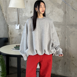 大码 时尚 女装 新品 纯色圆领薄绒宽松休闲卫衣1223 胖mm冬装 韩国代购