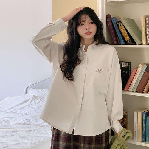 韩国特大码女装胖mm冬装新品时尚小字母贴标口袋宽松休闲衬衫1218