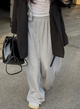 韩国大码女装胖mm冬装新品简约纯色松紧腰舒适加绒直筒休闲裤1222