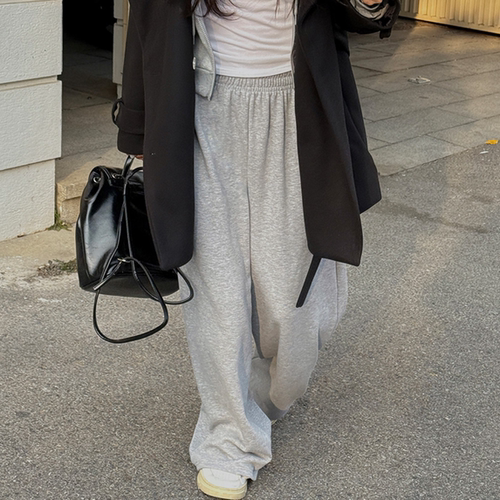 韩国大码女装胖mm冬装新品简约纯色松紧腰舒适加绒直筒休闲裤1222