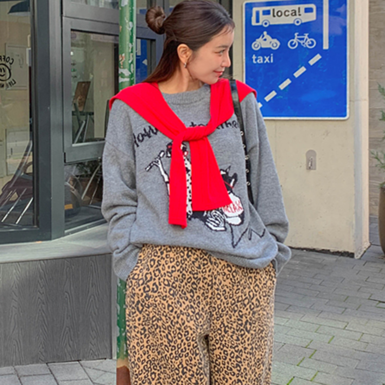 韩国特大码女装胖mm冬装新品可爱卡通图案圆领舒适长袖针织衫1101